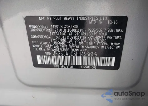 2017 Subaru Forester 2.5I Limited from USA, damaged, VIN JF2SJAJC5HH496609